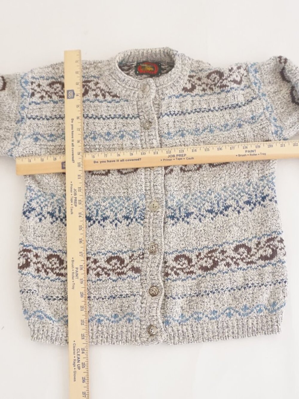 Vintage Alps Cream Blue Fair Isle Nordic Button Front Grandpa Cardigan M - Picture 3 of 9